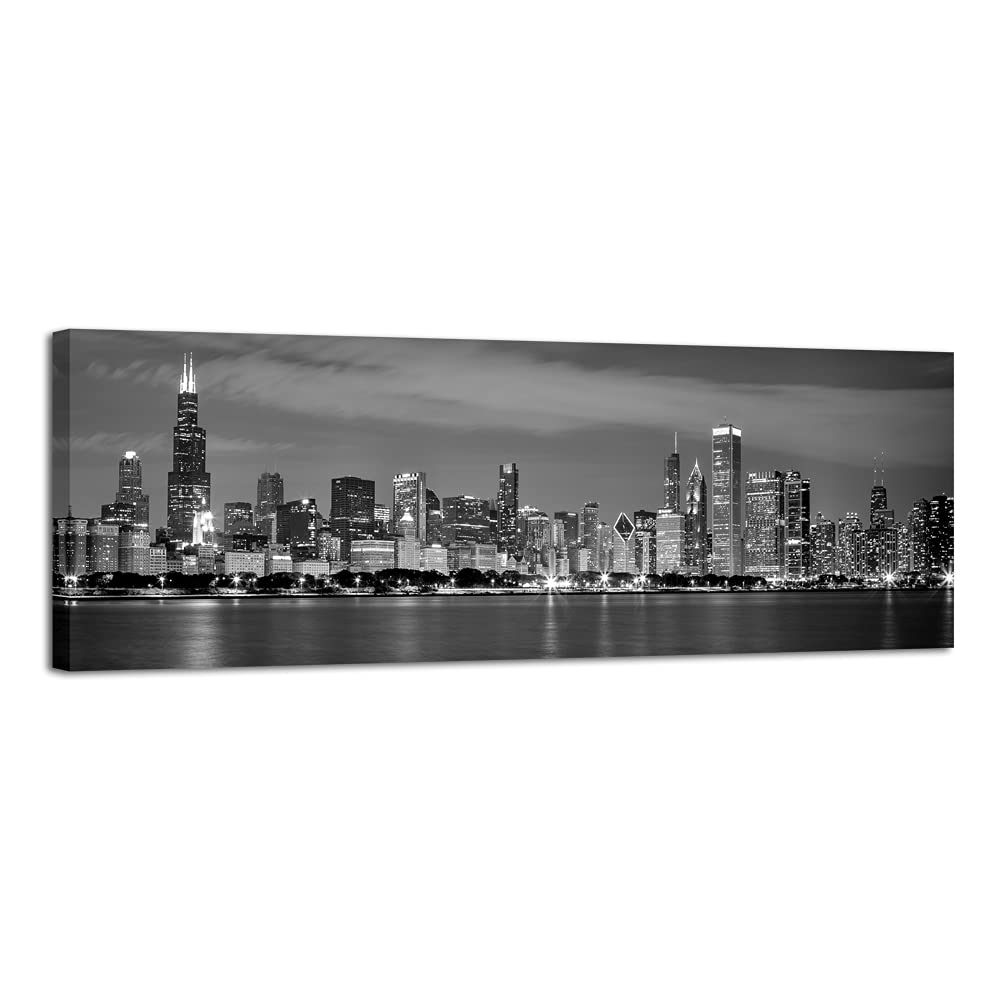 Wieco Art Chicago City Center Skyline in Black and White Canvas Prints Modern Canvas Art Cityscape Wall Decorations for Living R