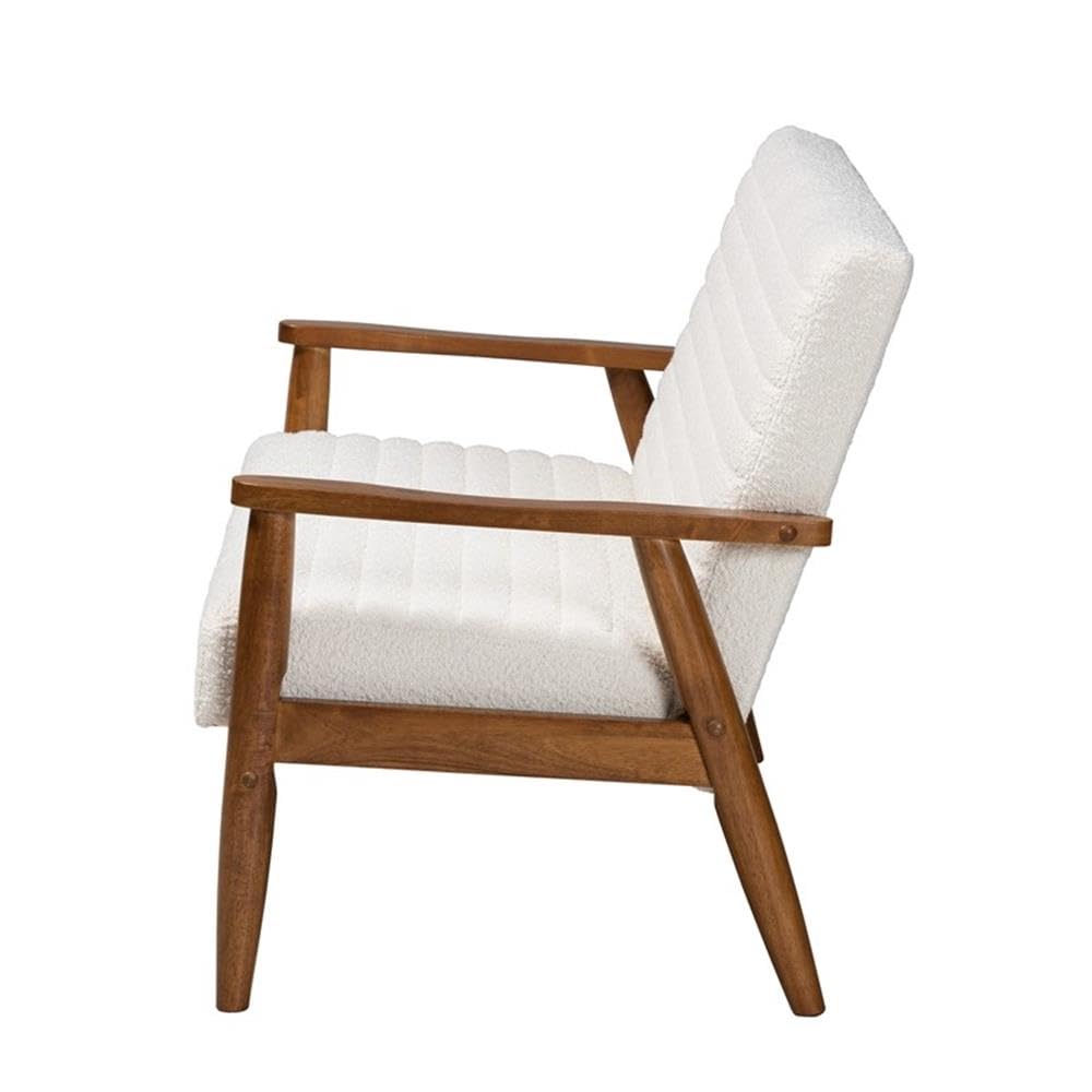 Baxton Studio Stratton Mid-Century Modern Cream Boucle Fabric and Walnut Brown Finished Wood Loveseat Walnut Brown/WhiteMaterial