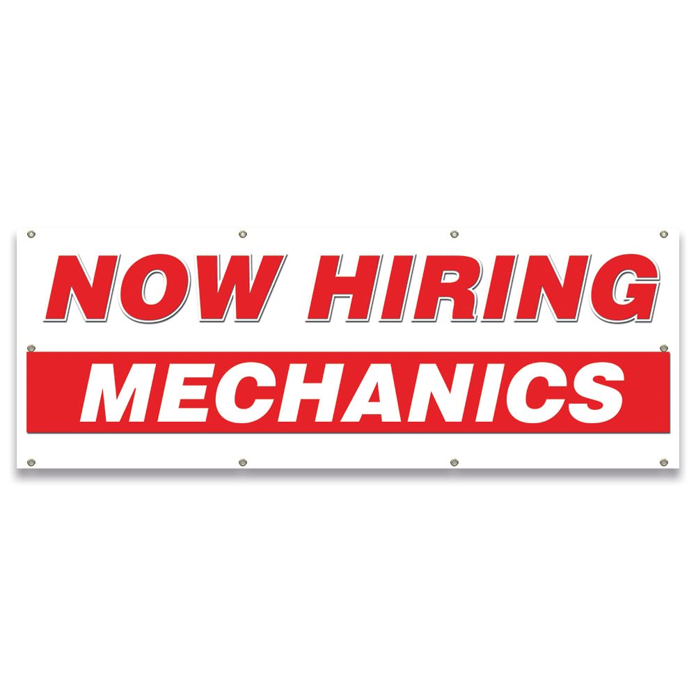 Now Hiring Mechanics| 36' X 96' Banner | Apply Inside Employment Help Wanted | Made In The Usa