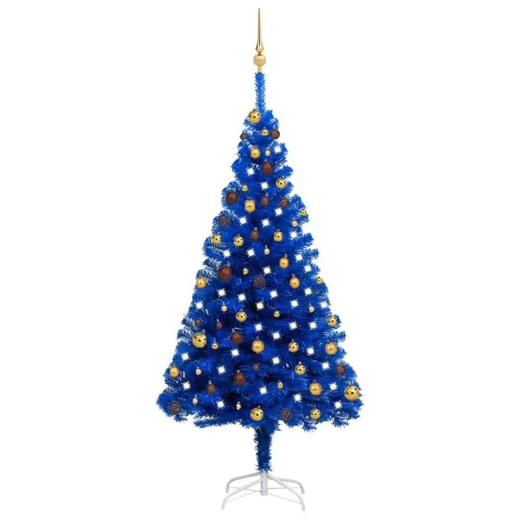 Vidaxl Artificial Christmas Tree With Leds&Ball Set Home Garden Outdoor Holiday Xmas Seasonal Tree Christmas Decoration Ornament Blue 70.9&quot; Pvc