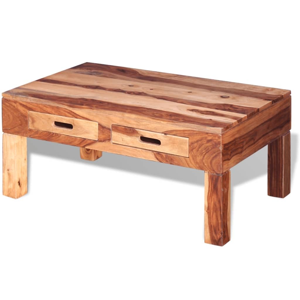 vidaXL Solid Sheesham Wood Coffee Table with Two Drawers | Scandinavian, Farmhouse, Modern Style | Handmade Palisander Wooden Finish | Multipurpose Table for Living Room & Home Decor