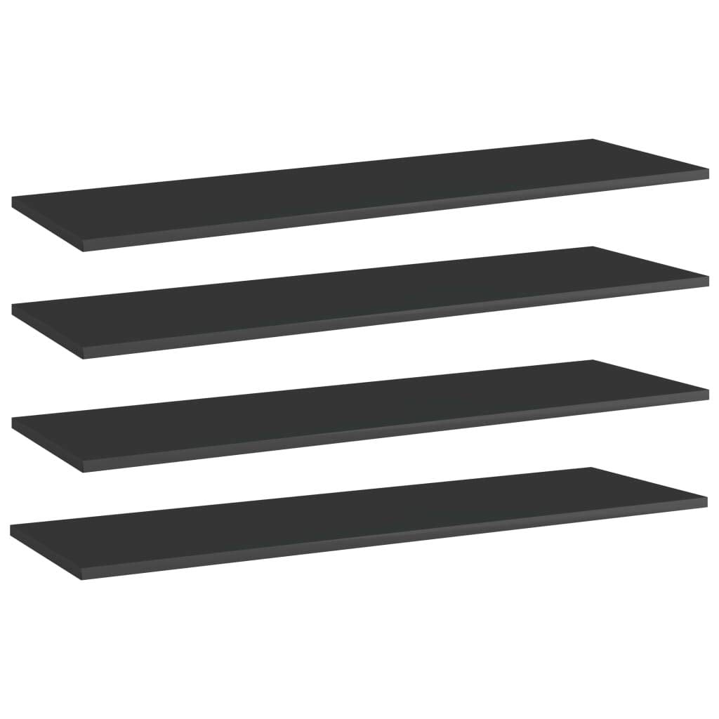 vidaXL High Gloss Black Shelf Boards for Bookshelf, 39.4x11.8x0.6, Set of 4, Engineered Wood Modern Style DIY Wall Mount Shelves