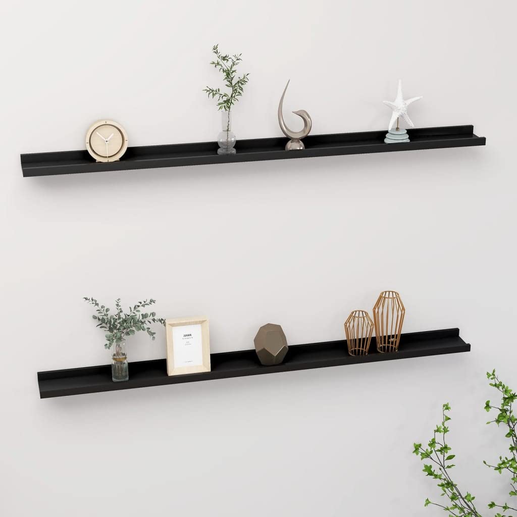 vidaXL Modern Wall Shelves, 2 pcs Set, Black MDF Material, 45.3&quot;x3.5&quot;x1.2&quot; Dimension, Sturdy and Durable Display Shelves for Home Décor and Storage