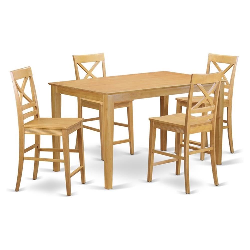 East West Furniture CAQU5H-OAK-W 5 Piece Kitchen Counter Height Dining Table Set Includes a Rectangle Dining Room Table and 4 Wooden Seat Chairs, 36x60 Inch, Oak