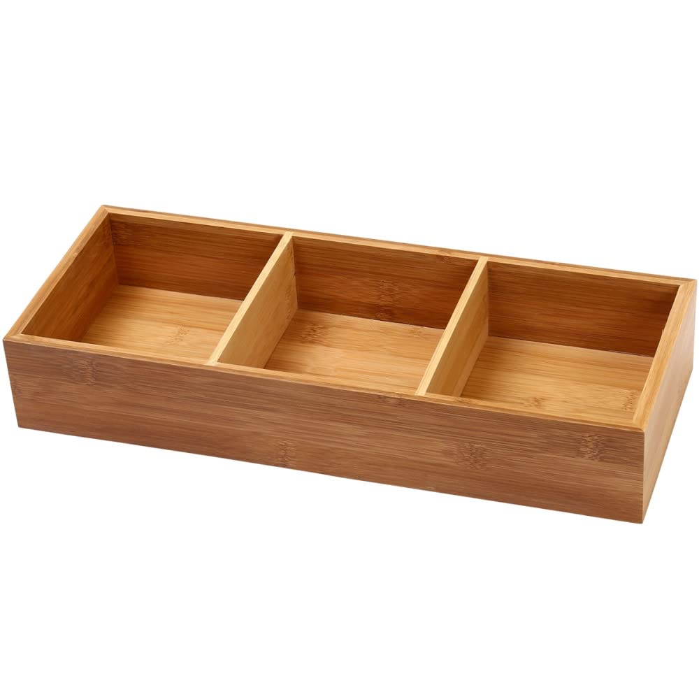 YBM Home 3-Compartment Bamboo Drawer Organizer Box Multi-Use Storage for Junk Drawer, Office, Home, Kitchen, Bedroom, Children R