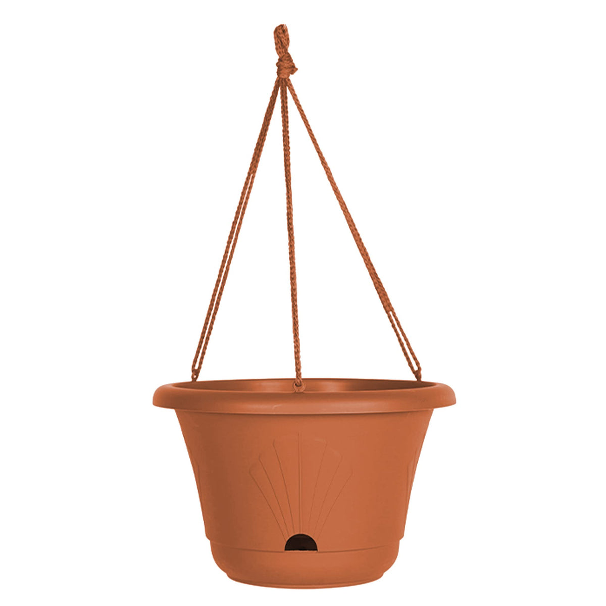 Bloem Lucca Self Watering Hanging Basket: 13' - Terra Cotta - Durable And Long Lasting Plastic Pot, Macrame Hanger With Ring, F