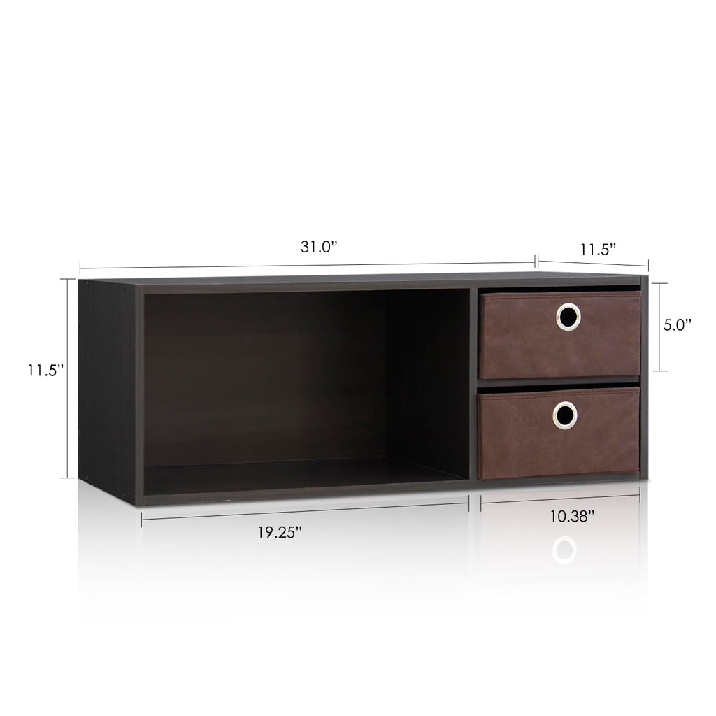 Furinno Wall-mounted Storage Shelf with 2 Bin Drawers, Espresso/Brown
