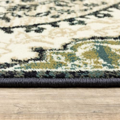 HomeRoots 508811 10 x 13 ft. Ivory Navy & Green Oriental Power Loom Stain Resistant Rectangle Area Rug