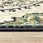 HomeRoots 508811 10 x 13 ft. Ivory Navy & Green Oriental Power Loom Stain Resistant Rectangle Area Rug