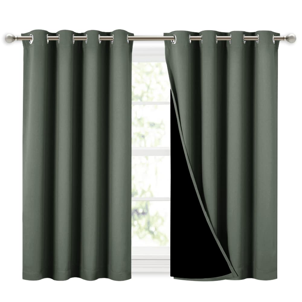 NICETOWN Dark Mallard 100% Blackout Curtains 45 inches Long, 2 Thick Layers Completely Blackout Window Treatment Thermal Insulat