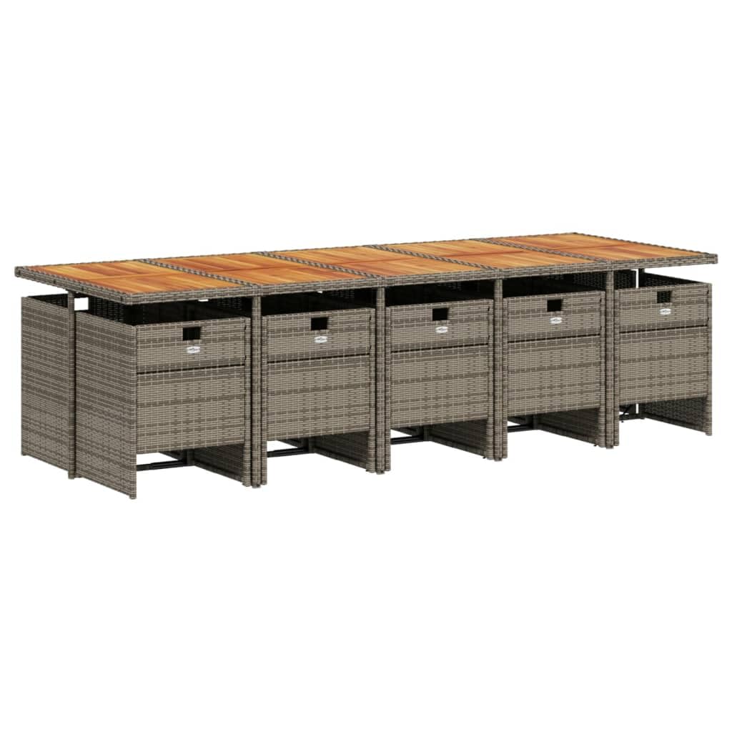 vidaXL Patio Dining Set with Cushions, 11-Piece, Gray/Brown Poly Rattan Furniture with Removable Covers - Outdoor/Garden/Backyard Furniture for Al Fresco Dining, Foldable, Compact Storage