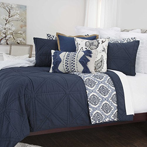 Rizzy Home | Bq4709 | Polyester Quilt | 106"X92" Blue/Neutral/ Solid
