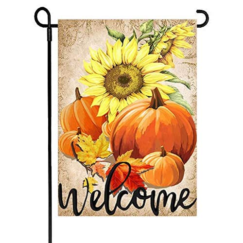 Lhsion Pumpkin Sunflowers Garden Flag 12.5 X 18 Inch Welcome Fall Garden Flag Decorative House Yard Double Sided Flag For Indoor