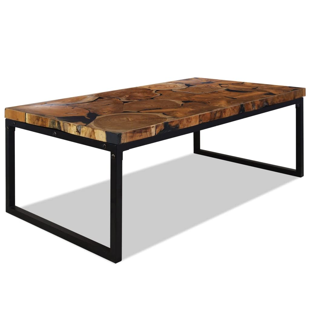 vidaXL Handmade Coffee Table with Black Resin Inlay | Genuine Teak Timber Frame, Rectangular | Modern, Sustainable 43.3"x23.6"x15.7", Perfect for Living Room, Side Table or End Room Table