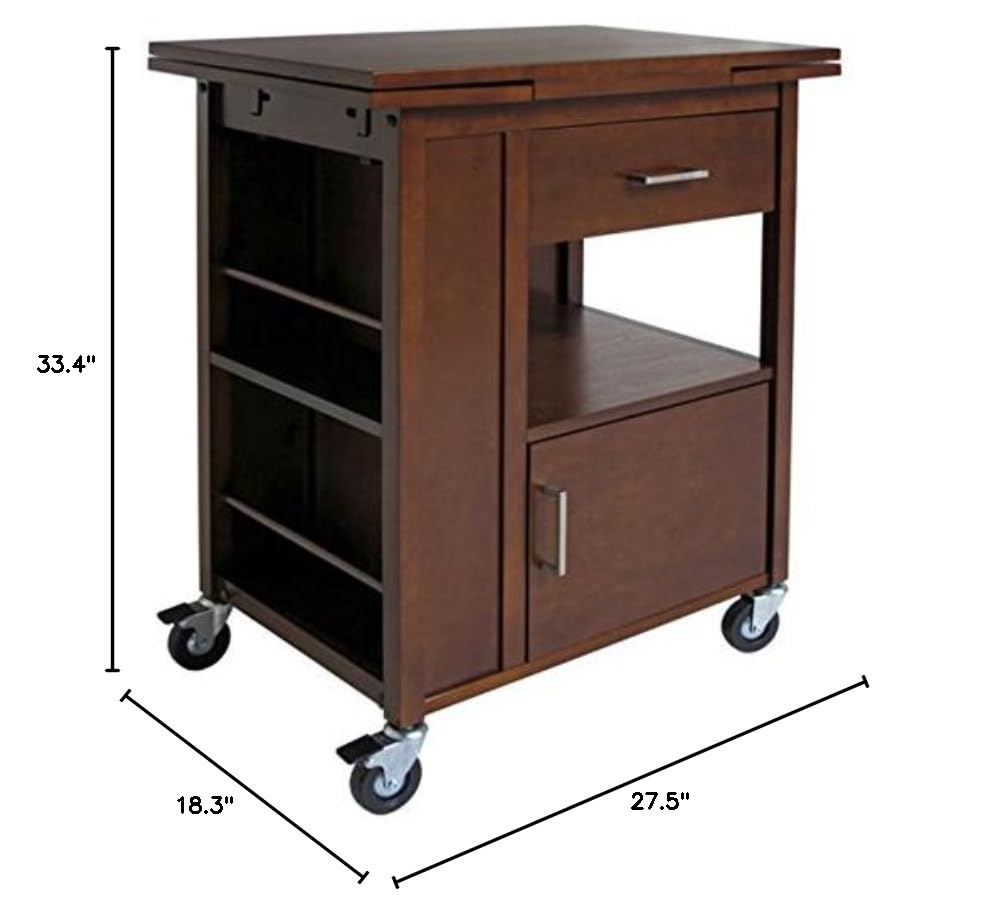 Ergode Gregory Kitchen Cart | Versatile & Practical | Spacious Workspace | Storage Cabinet & Shelf | Side Racks | Utensil Drawer | Locking Wheels | Walnut Finish