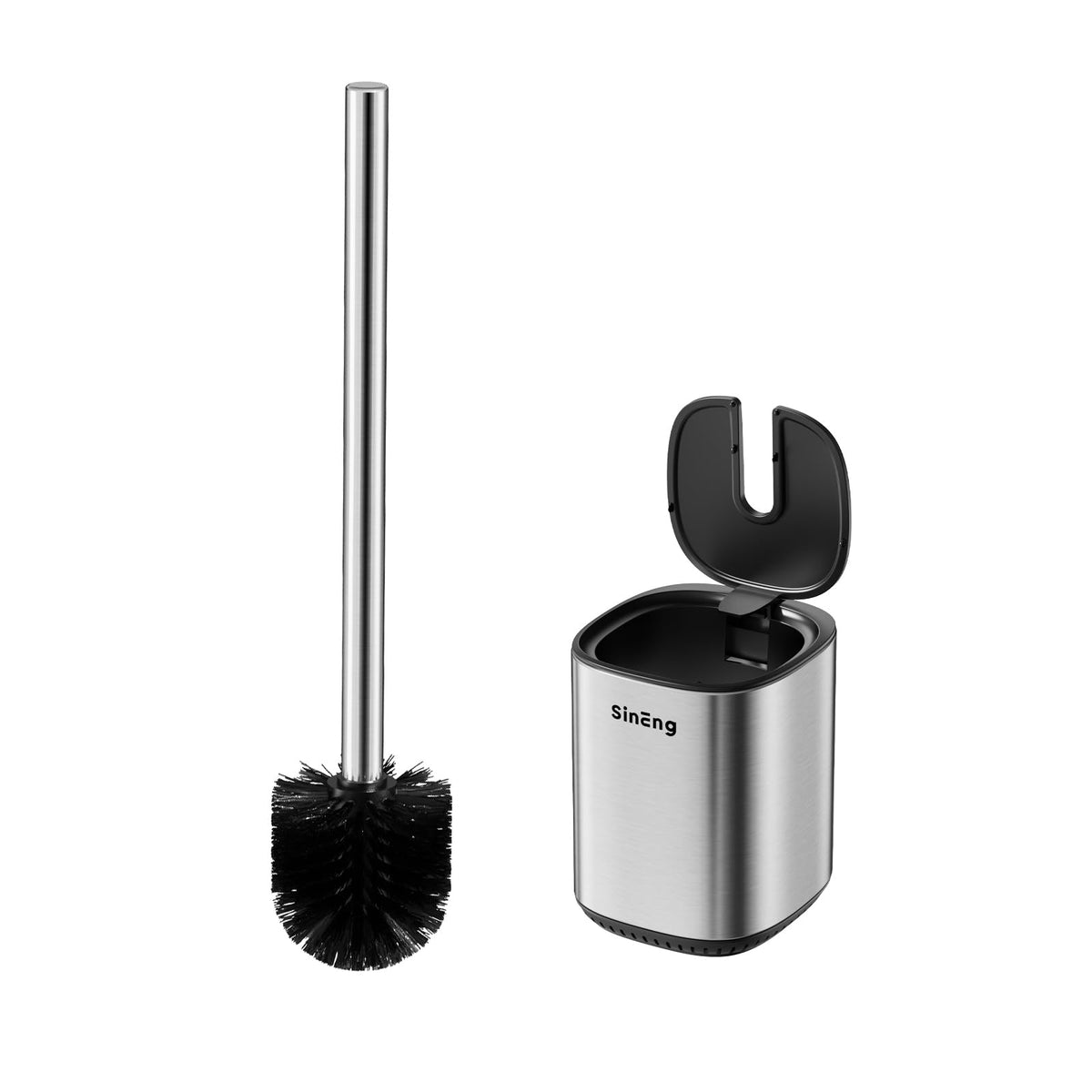 Toilet Brush Holder Set Toilet Bowl Brush Stainless Steel Automatic Open lid Toilet Bowl Cleaner Brush with Durable Bristle Head