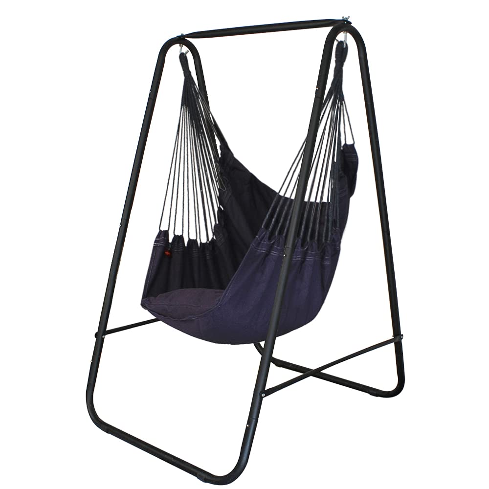 Yucan Hammock Chair Stand With Hanging Swing Chair Included,Weather Resistant And Saving Space Stand Max 450 Lbs, Quality Cotton