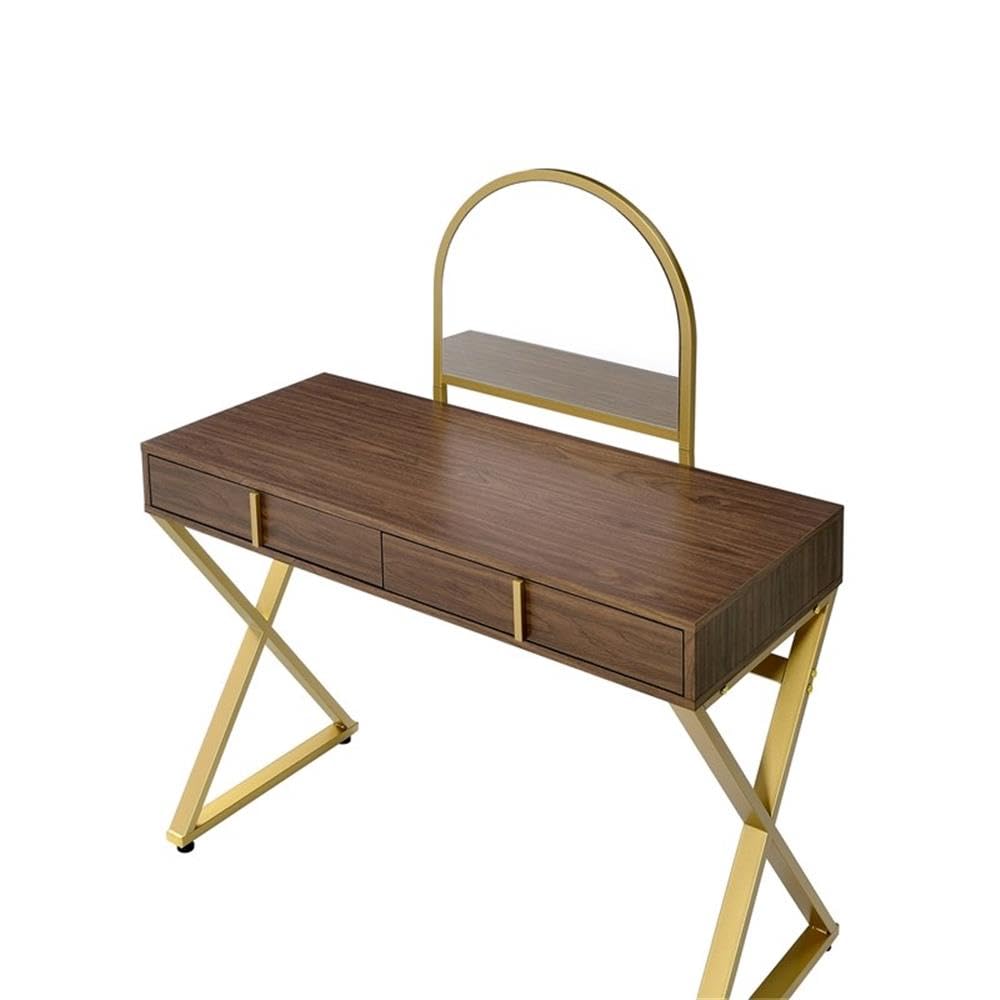 Acme Coleen Vanity Desk in Walnut & Gold Finish