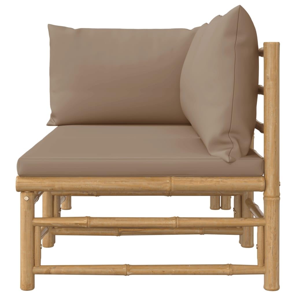 vidaXL 2 Piece Outdoor Patio Lounge Set with Thickly Padded Taupe Cushions Made of Bamboo in Natural Finish and Modular Design