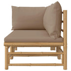 vidaXL 2 Piece Outdoor Patio Lounge Set with Thickly Padded Taupe Cushions Made of Bamboo in Natural Finish and Modular Design