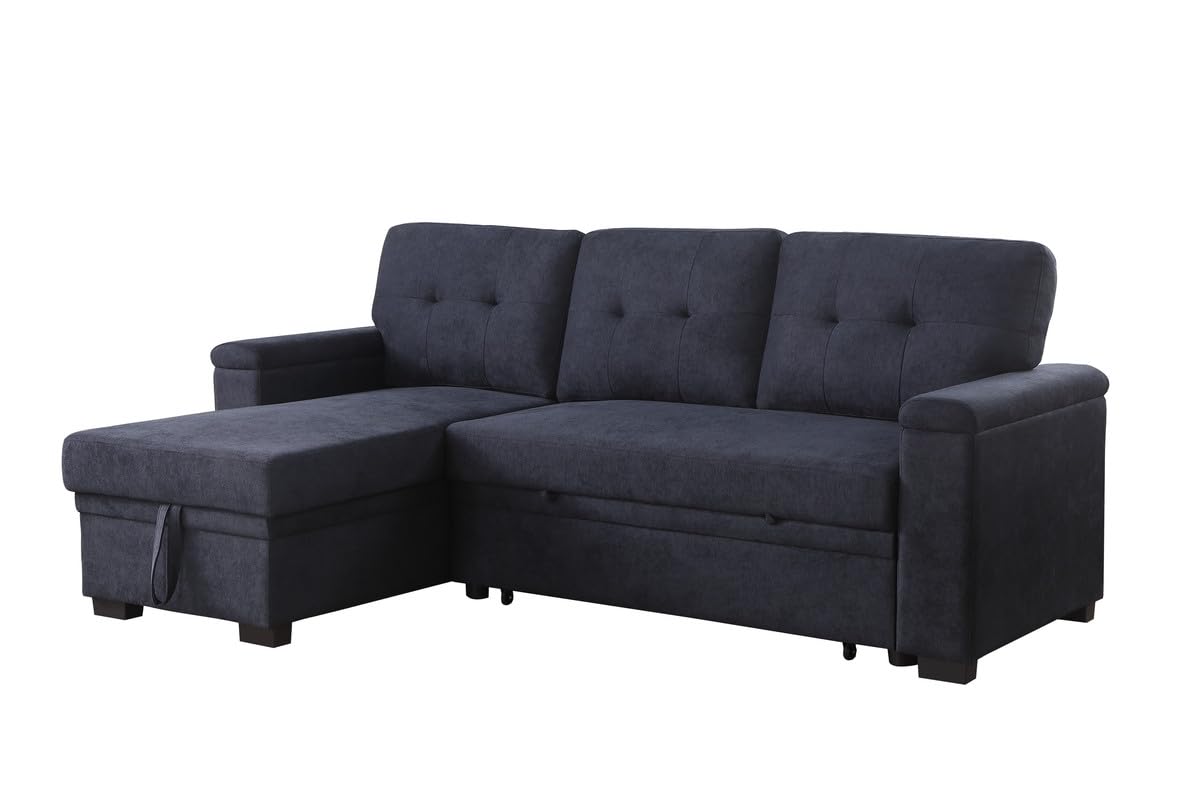 Lilola Home Lucca II 84.5" W Dark Gray Woven Fabric Reversible Sleeper Sectional Sofa with Storage Chaise