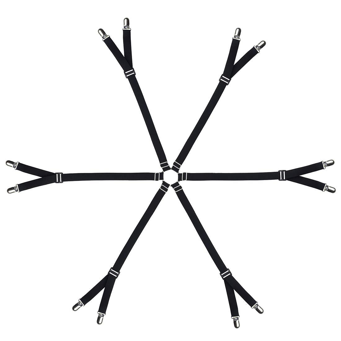 Eopocdor Bed Sheet Straps Adjustable,Metal Fasteners,6 Sides for Full,Queen,King Twin,Any Size Bed (Black)