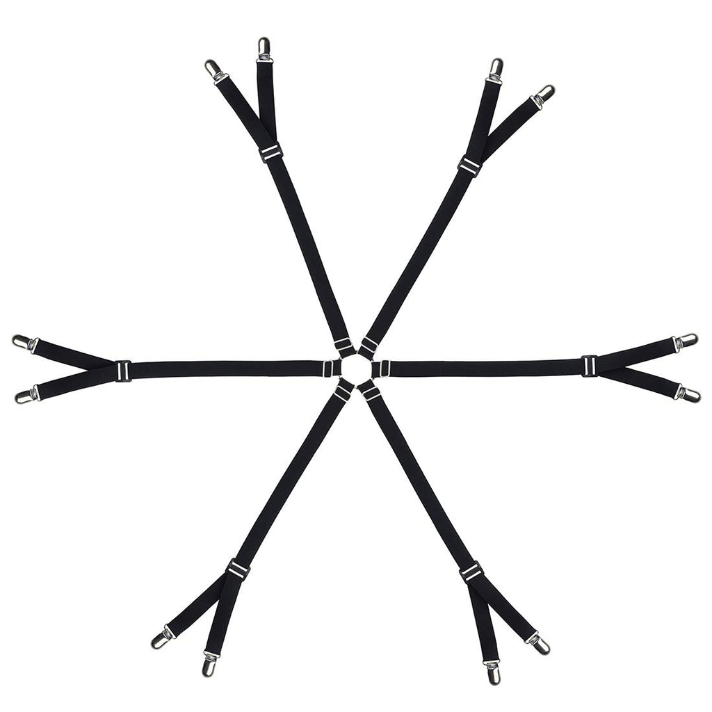 Eopocdor Bed Sheet Straps Adjustable,Metal Fasteners,6 Sides for Full,Queen,King Twin,Any Size Bed (Black)