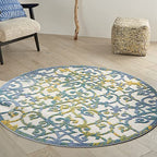 HomeRoots Ivory Blue 100% Polypropylene 5’ Round Ivory and Blue Indoor Outdoor Area Rug