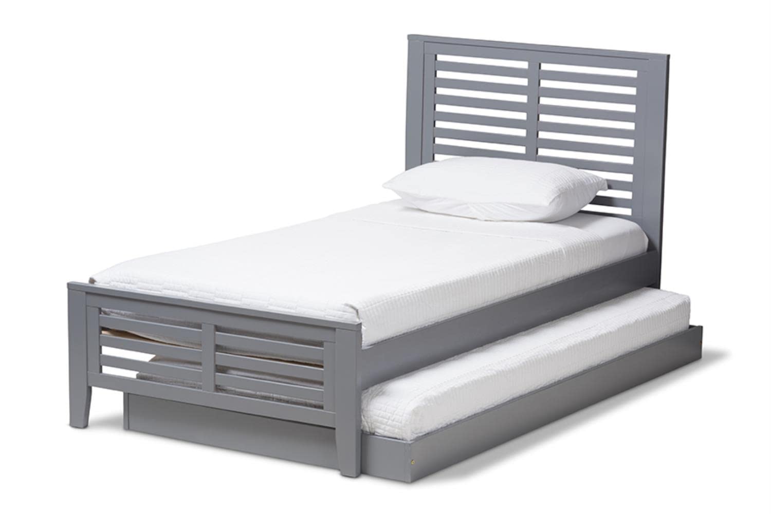 Baxton Studio Sedona Modern Classic Mission Style Grey-Finished Wood Twin Platform Bed with Trundle Grey/Twin//Light Wood/Mission/Rubber Wood/Poplar/LVL