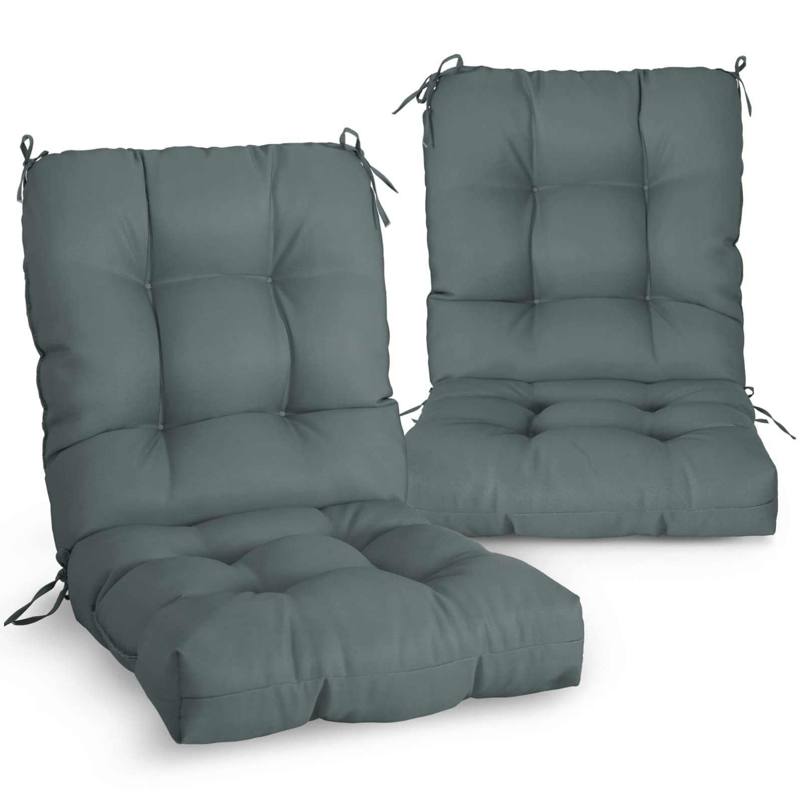 Eagle Peak Tufted Outdoor/Indoor Seat/Back Chair Cushions, Set Of 2, 42' X 21', Gray