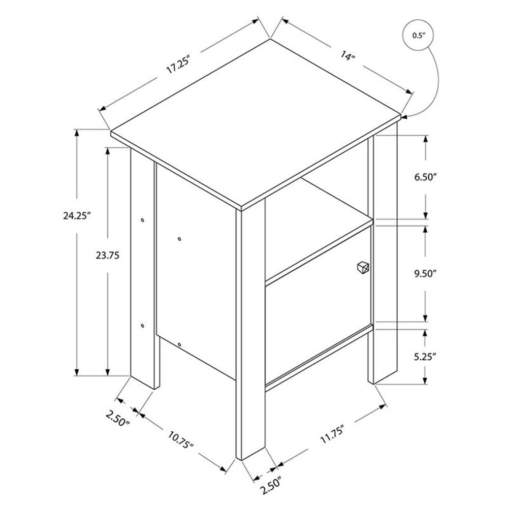 Monarch Specialties Accent Table-White Night Stand With Storage, 17.25&quot; L X 14&quot; D X 24.25&quot; H