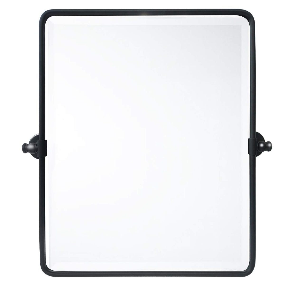 20 x 24  Farmhouse Black Metal Framed Pivot Rectangle Bathroom Mirror Rounded Rectangluar Tilting Beveled Vanity Mirrors for Wal