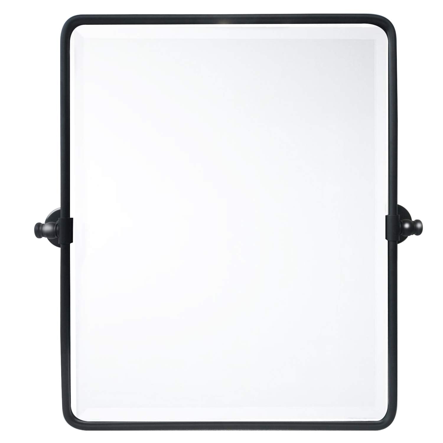 20 x 24  Farmhouse Black Metal Framed Pivot Rectangle Bathroom Mirror Rounded Rectangluar Tilting Beveled Vanity Mirrors for Wal