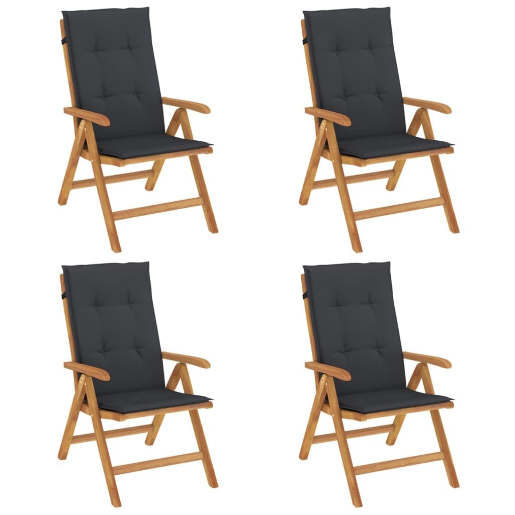 vidaXL 4 x Reclining Garden Chairs and Cushions Solid Wood Teak