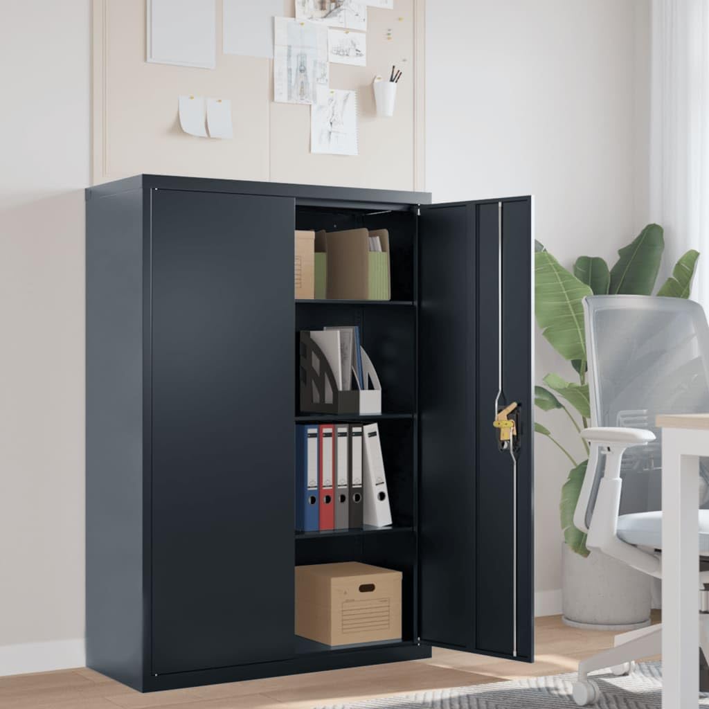 vidaXL Anthracite File Cabinet - Industrial Style, Steel Material, Large Storage Space with Adjustable Shelves, Lockable System for Office