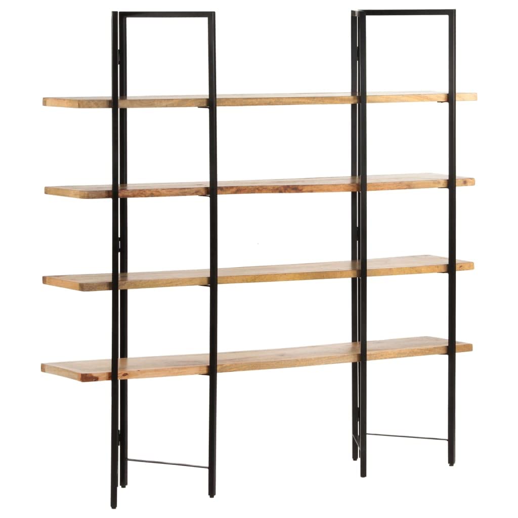 vidaXL Solid Mango Wood 4-Tier Bookshelf - Industrial Style Bookcase with Powder-Coated Iron Frame and Distinct Wood Grain - Easy Assembly