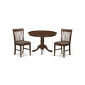 East West Furniture HLNO3-MAH-C 3 Piece Modern Dining Table Set Contains a Round Wooden Table with Pedestal and 2 Linen Fabric Upholstered Dining Chairs, 42x42 Inch, Mahogany