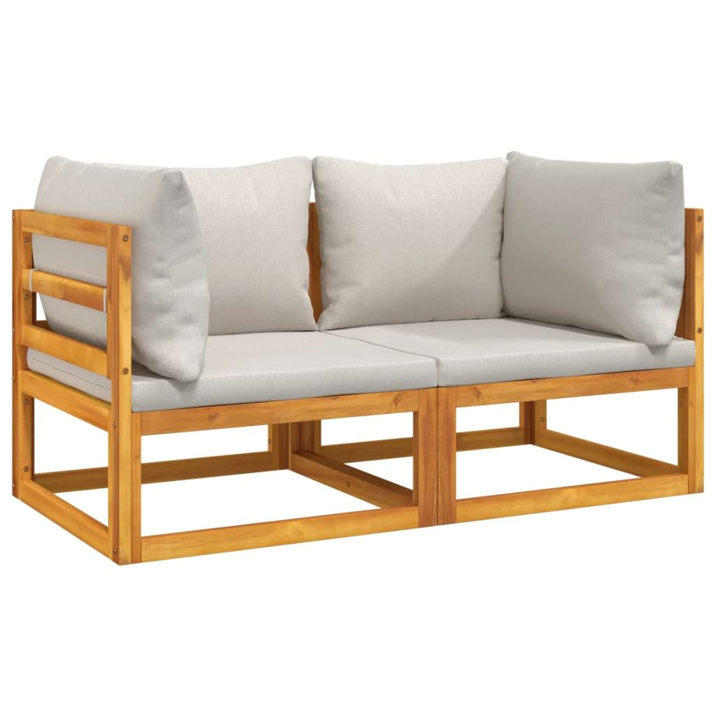 vidaXL Solid Acacia Wood Sectional Corner Sofas with Light Gray Cushions - Modular Outdoor Furniture Pieces for Patio Comfort and Relaxation