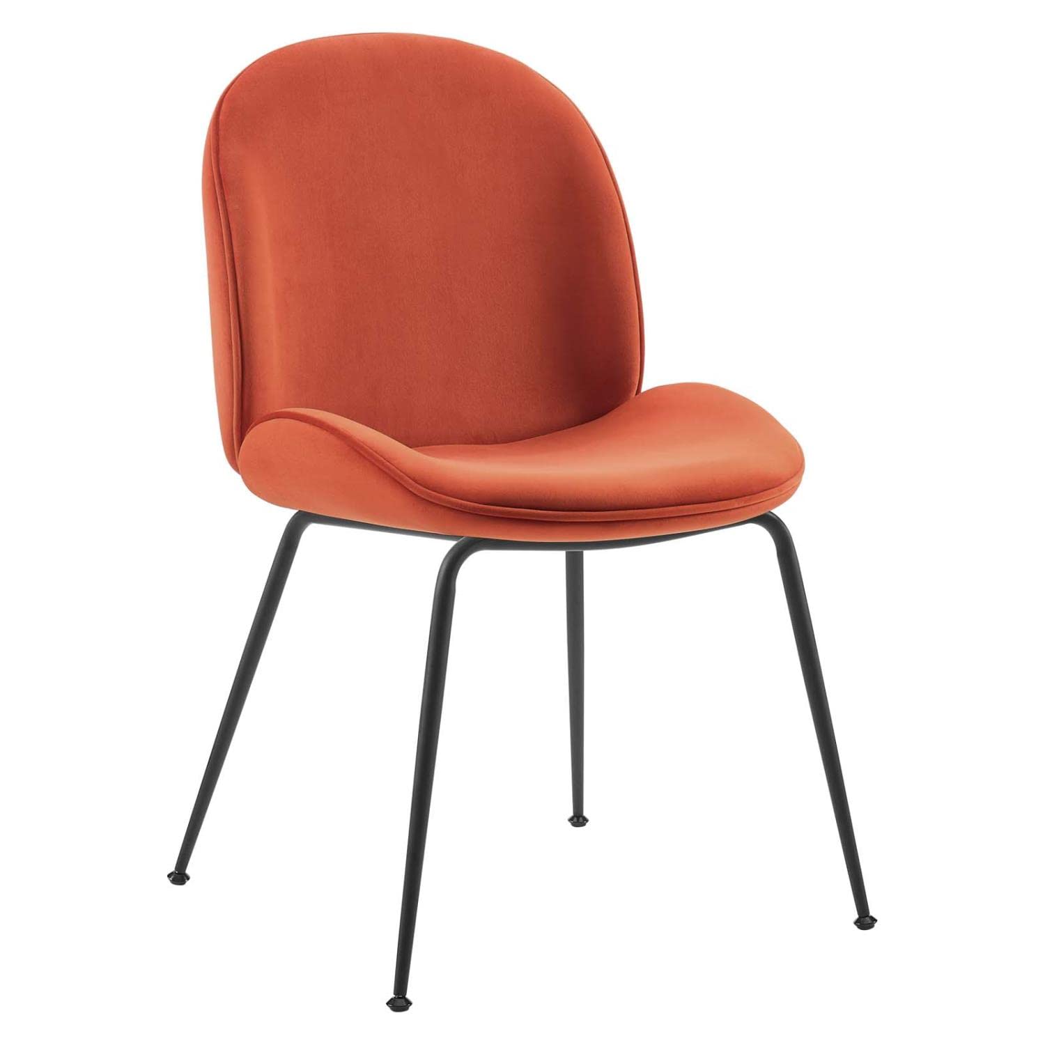 Modway EEI-4635-ORA Scoop Black Powder Coated Steel Leg Performance Velvet Dining Chairs - Set of 2, Orange