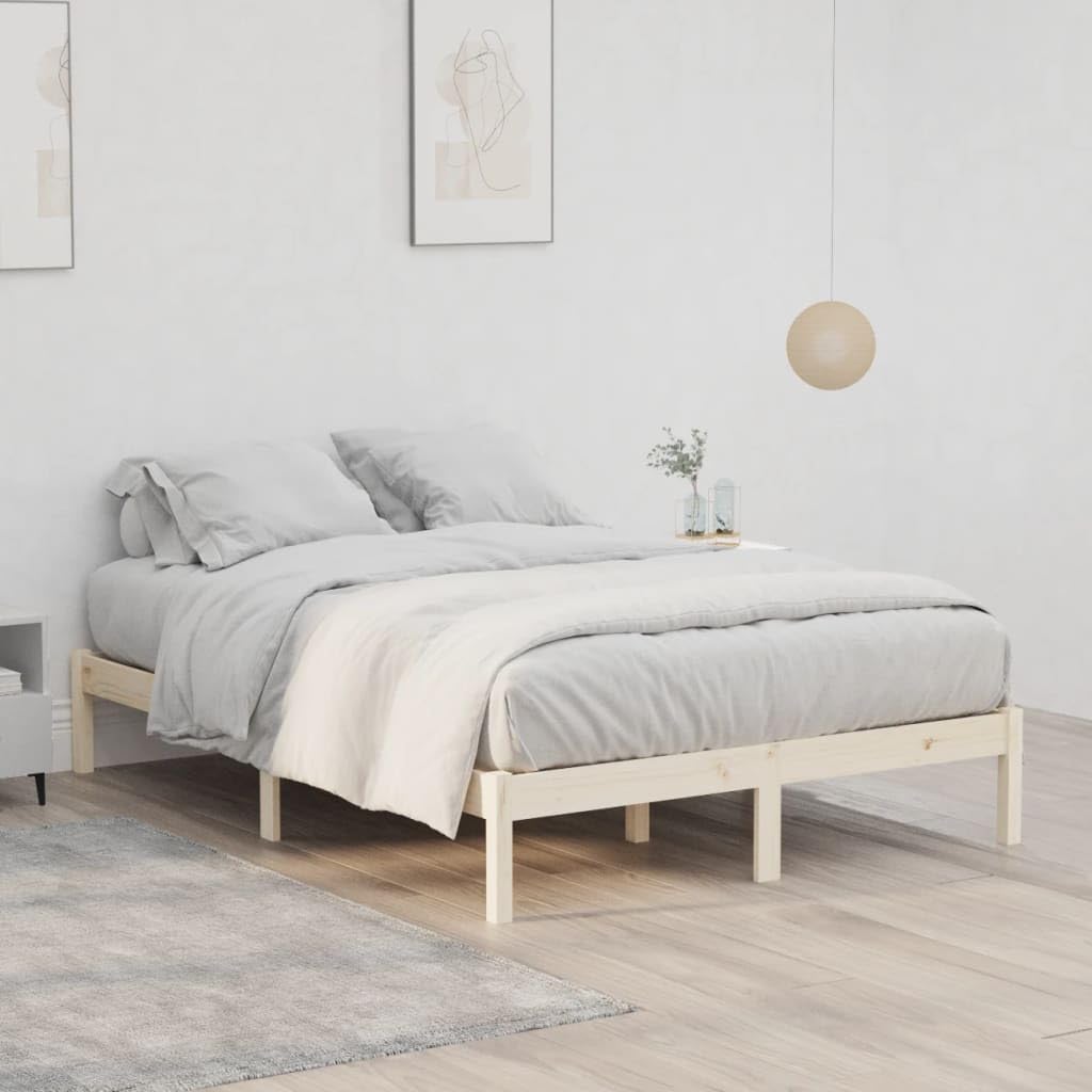 vidaXL Solid Pinewood Bed Frame - Full Size - 77&quot; x 56.1&quot; x 12.2&quot; - Sturdy Build - Aesthetic Rustic Look - Practical Slats for Comfortable Sleep - Easy Assembly