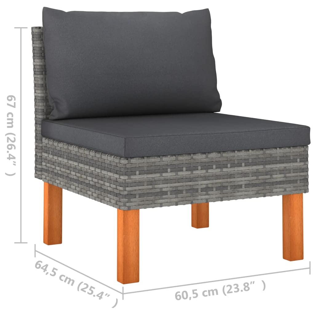 vidaXL Outdoor Middle Sofas Set - Lightweight, Modular Design with Comfy Cushions - Gray Poly Rattan and Eucalyptus Wood