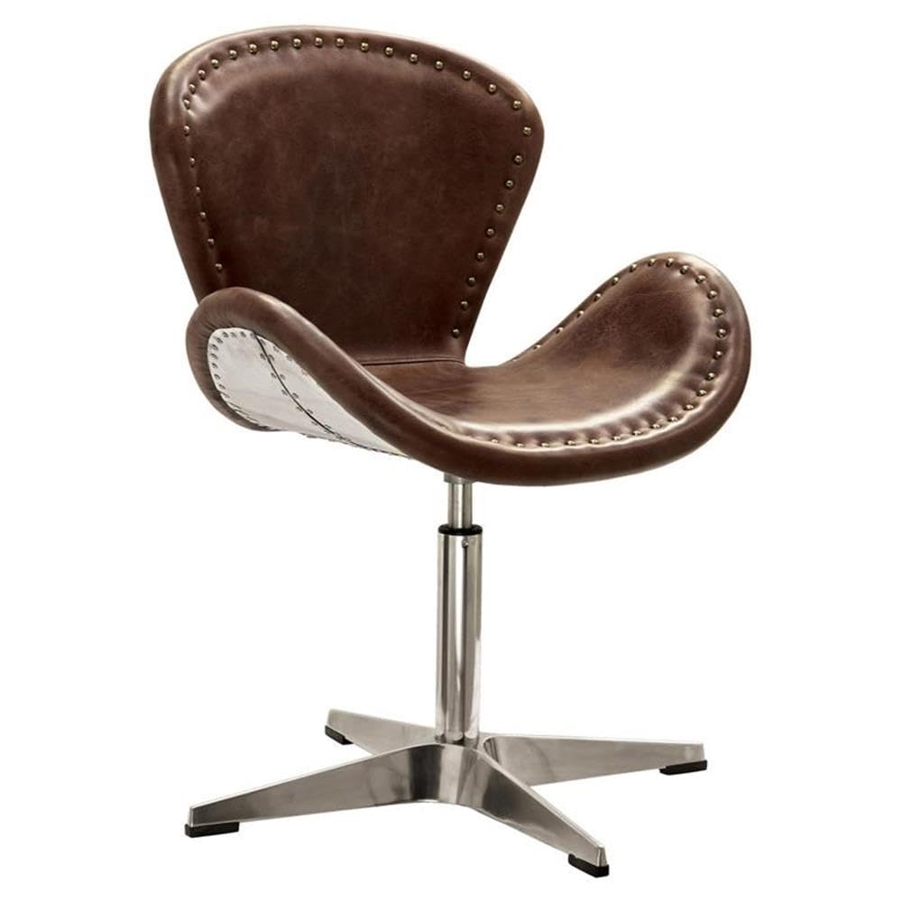 Acme Brancaster Leather Upholstery Accent Chair in Retro Brown and Aluminum