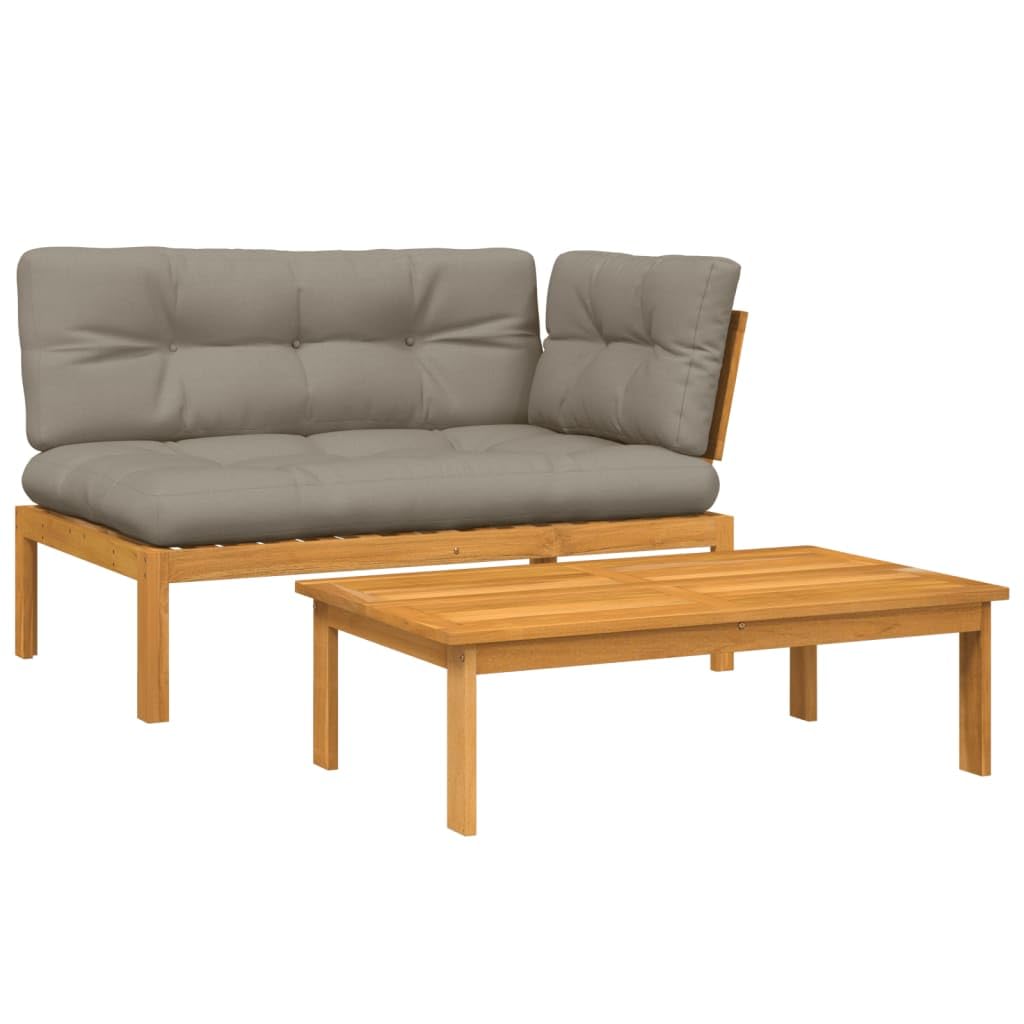 vidaXL Set of 2 Patio Furniture Garden Pallet Sofas and Cushions Acacia Wood