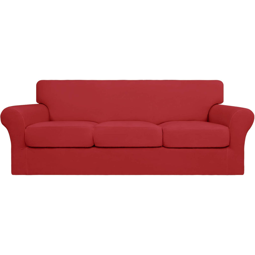 Easy-Going 4 Pieces Stretch Soft Couch Cover For Dogs - Washable Sofa Slipcover For 3 Separate Cushion Couch - Elastic Furniture