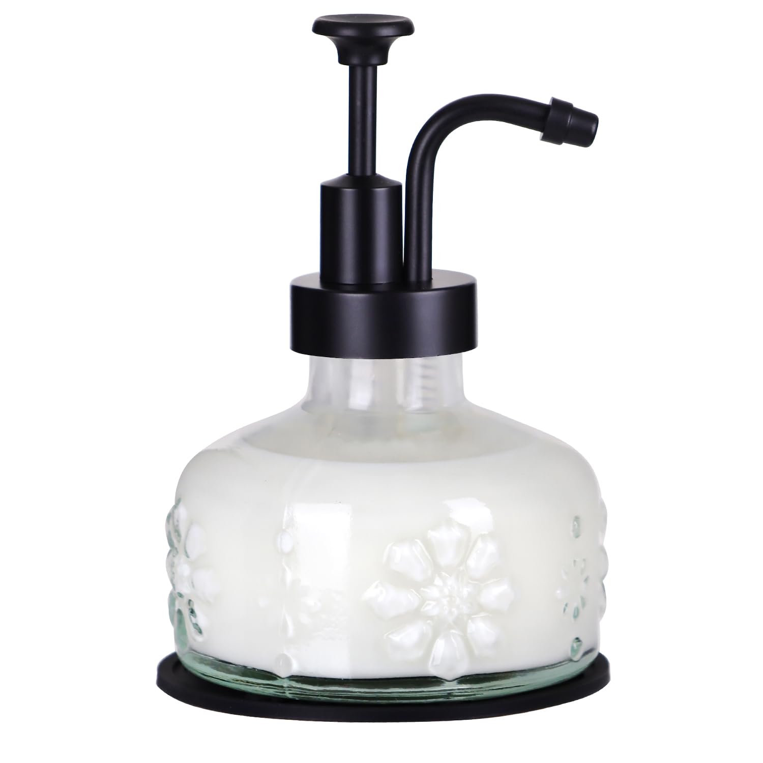 Glass Soap Dispenser for Kitchen and Bathroom Countertop, Smooth Action Pump Refillable Wash Hand Liquid, Dish Detergent, Farmho