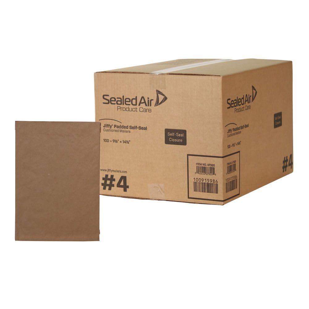 Sealed Air Jiffy Padded Shipping Mailers, Case Of 100, Self Seal Heavy Duty Recycled Cushioned Mailing Envelope, 4-9.5' X 14.5'