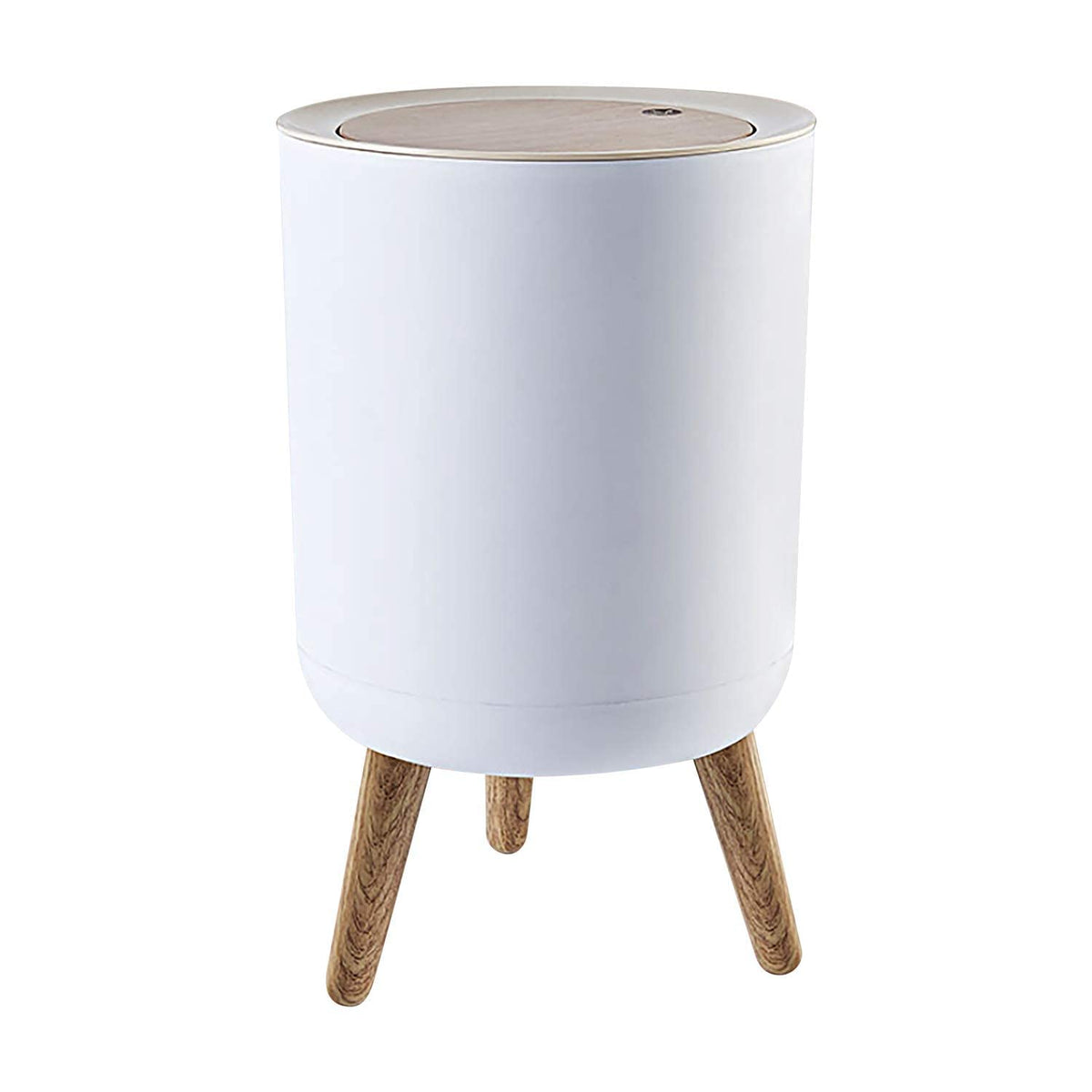 Kienlix 10 L Nordic Style Waste Bin with Push Lid, 22 cm x 36.3 cm, Bathroom Trash Can with Wooden Style Legs (White)