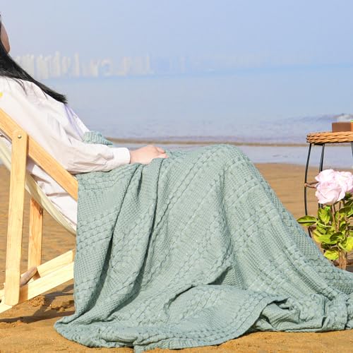 Phf Cooling Waffle Blanket Twin Size, Lightweight 60% Rayon Derived From Bamboo & 40% Cotton Breathable Blanket For Hot Sleepers, Soft And Luxury For Bed Couch And Sofa, 66'X90', Sage Green
