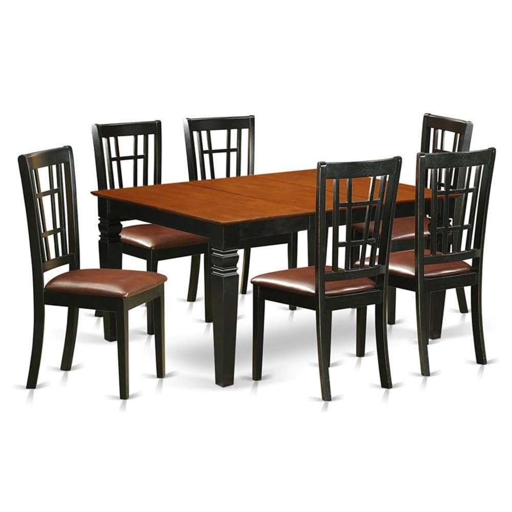 East West Furniture WENI7-BCH-LC 7 Piece Kitchen Table Set Consist of a Rectangle Dining Table with Butterfly Leaf and 6 Faux Leather Dining Room Chairs, 42x60 Inch, Black & Cherry