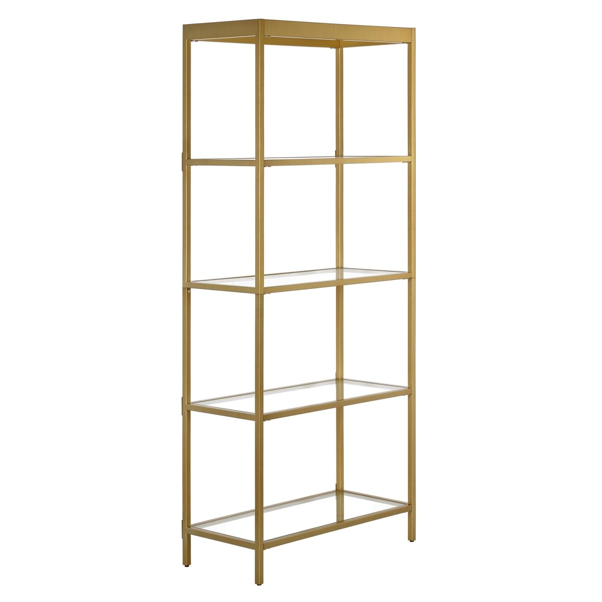 HomeRoots 527569 70 in. Metal & Glass Four Tier Etagere Bookcase Gold